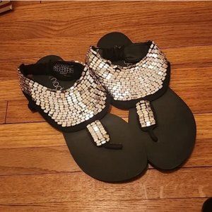 silver jeweled thong sandals - size 6